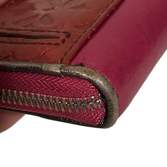 FOSSIL Multi Zip Around Embossed Leather Wristlet Wallet Red/Pink - Picture 5 of 13